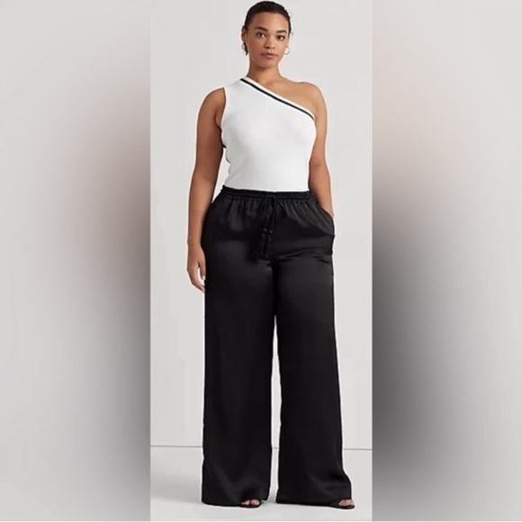 Lauren Ralph Lauren Black Label Satin Charmeuse Wide-Leg Black Pants Size Large - Picture 2 of 12